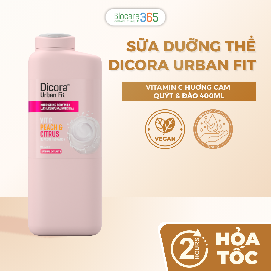 Dicora Sữa duỡng thể Vitamin C huơng Cam Quýt & Đào, 400ml