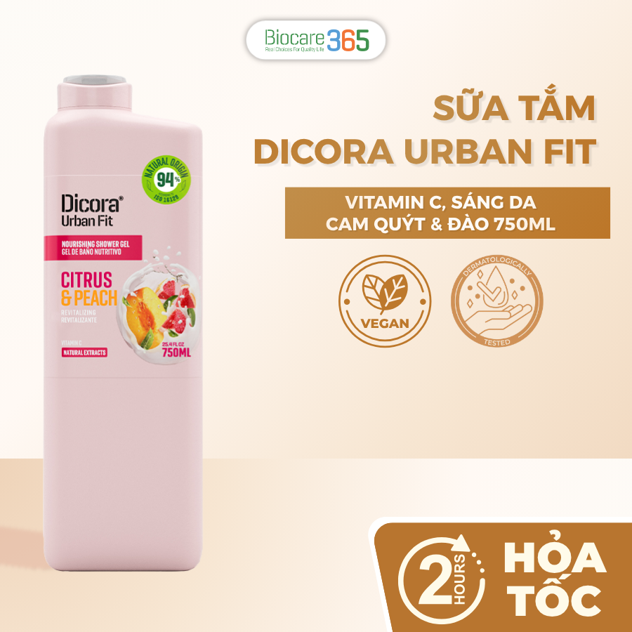 Dicora Urban Fit Dicora UF Nourishing Shower Gel Vit C Citrus&Peach / Dicora Sữa tắm Vitamin C Cam quýt & Đào 750ml