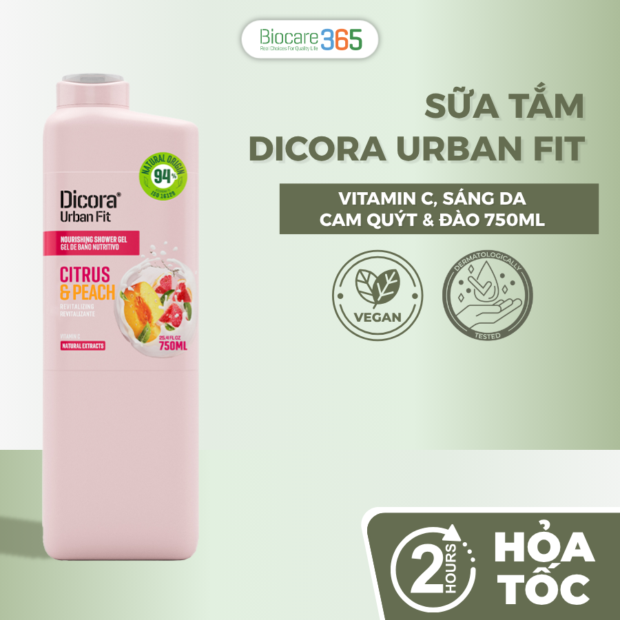 Dicora Urban Fit Dicora UF Nourishing Shower Gel Vit C Citrus&Peach / Dicora Sữa tắm Vitamin C Cam quýt & Đào 750ml
