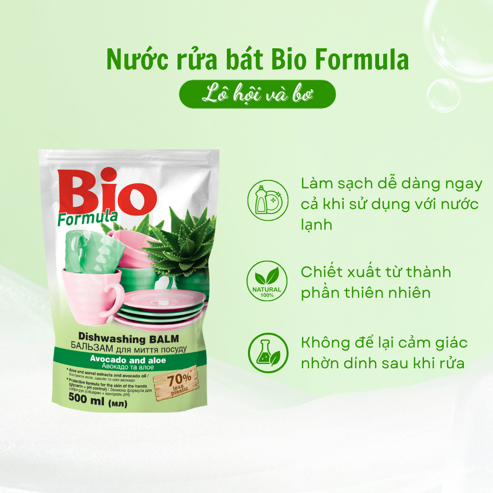 Diswashing Balm Avocado and Aloe - Nuớc rửa bát Bơ và Lô hội dạng túi 500ml