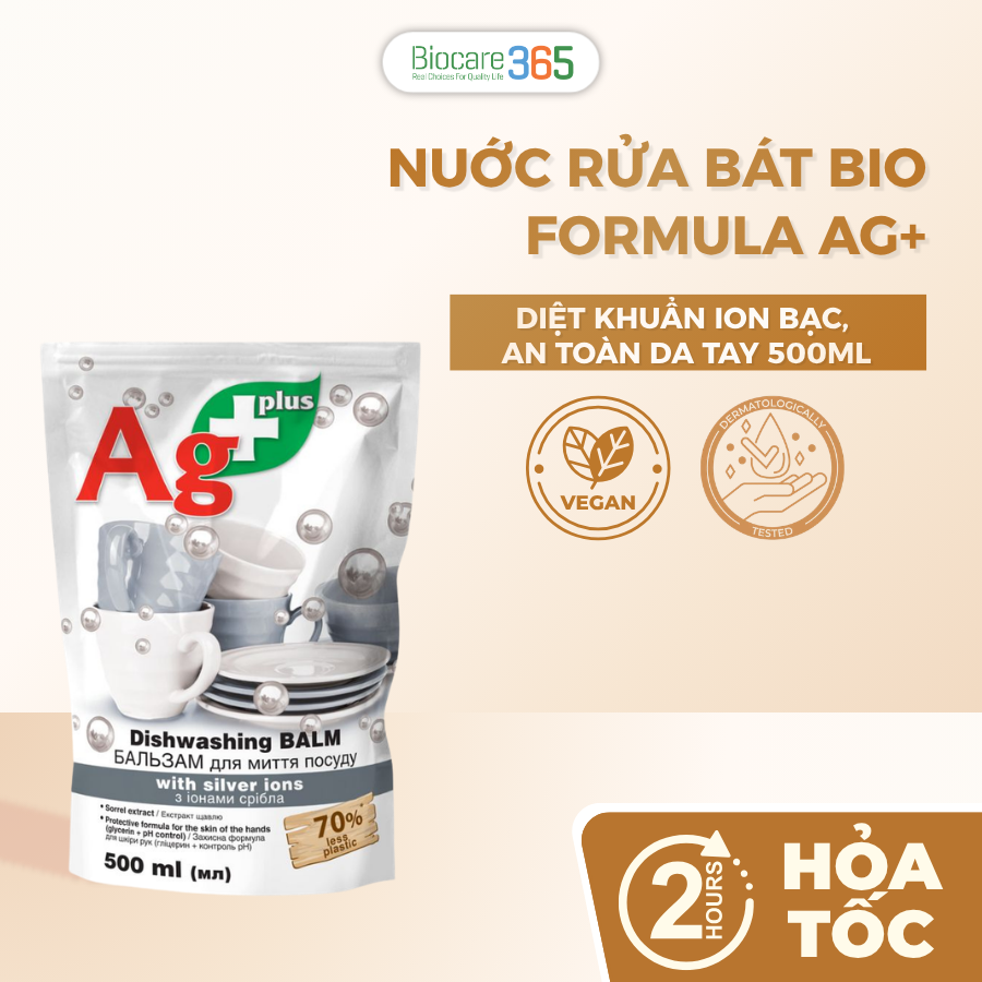 Diswashing Balm with Silver Ions - Nuớc rửa bát Ag+ dạng túi 500ml
