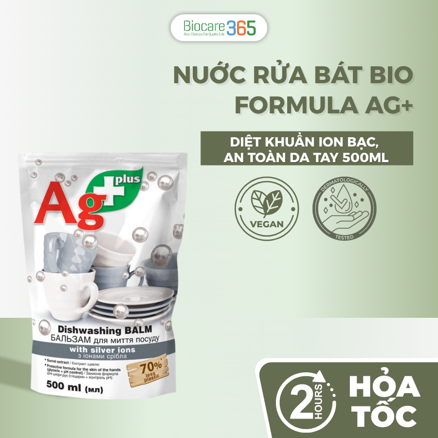 Diswashing Balm with Silver Ions - Nuớc rửa bát Ag+ dạng túi 500ml