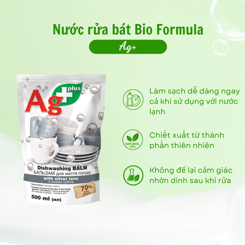 Diswashing Balm with Silver Ions - Nuớc rửa bát Ag+ dạng túi 500ml