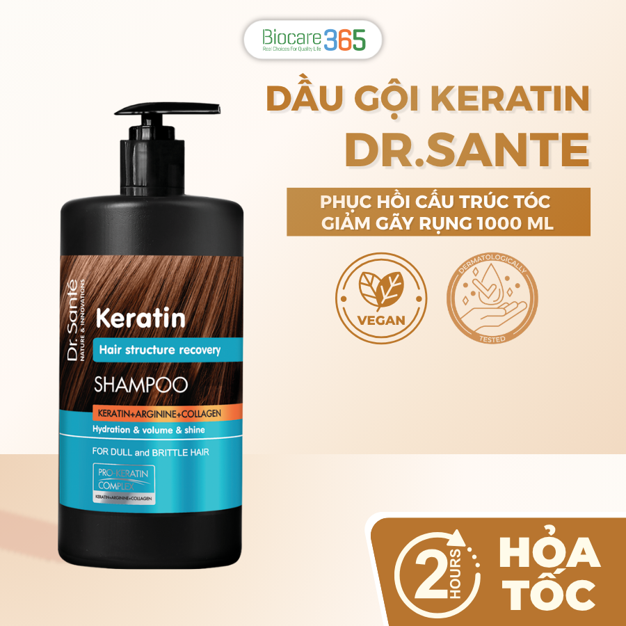 Dr.Sante Keratin Dầu gội phục hồi cấu trúc tóc, 1000ml