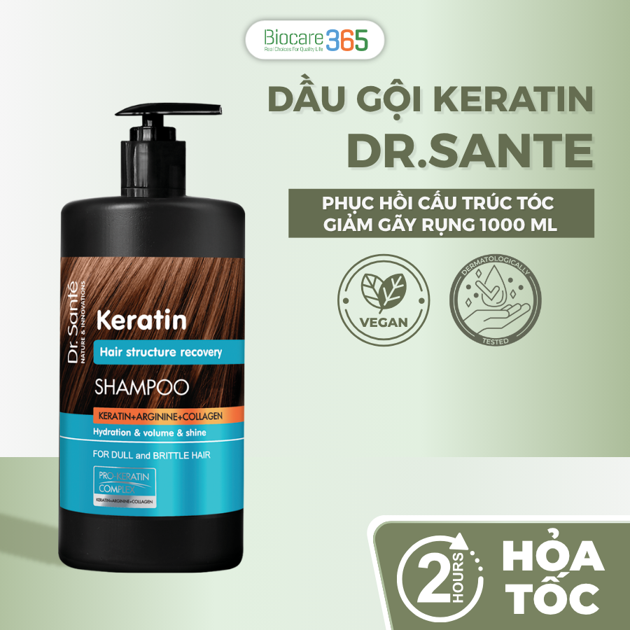 Dr.Sante Keratin Dầu gội phục hồi cấu trúc tóc, 1000ml