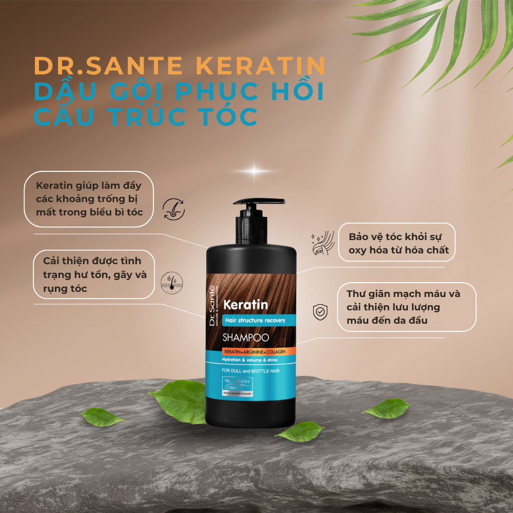  Dr.Sante Keratin Dầu gội phục hồi cấu trúc tóc, 1000ml 