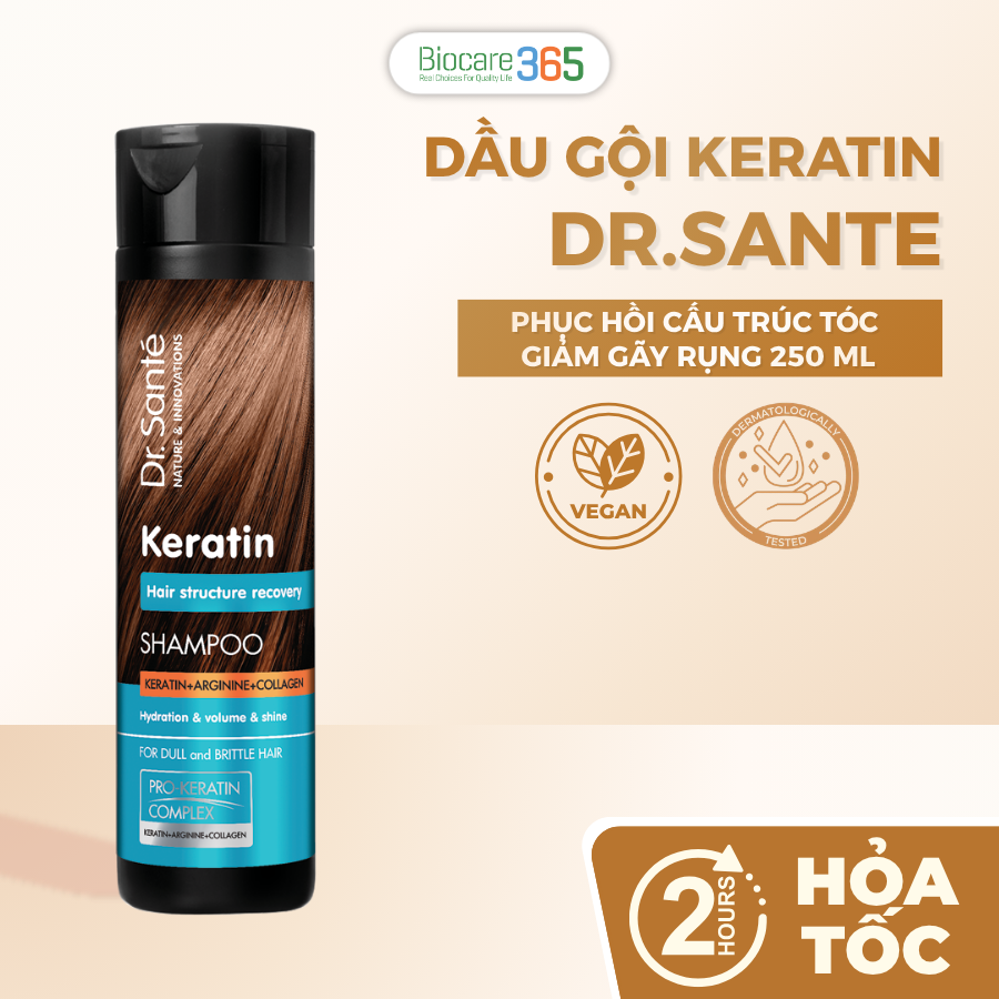 Dr.Sante Keratin Dầu gội phục hồi cấu trúc tóc, 250ml