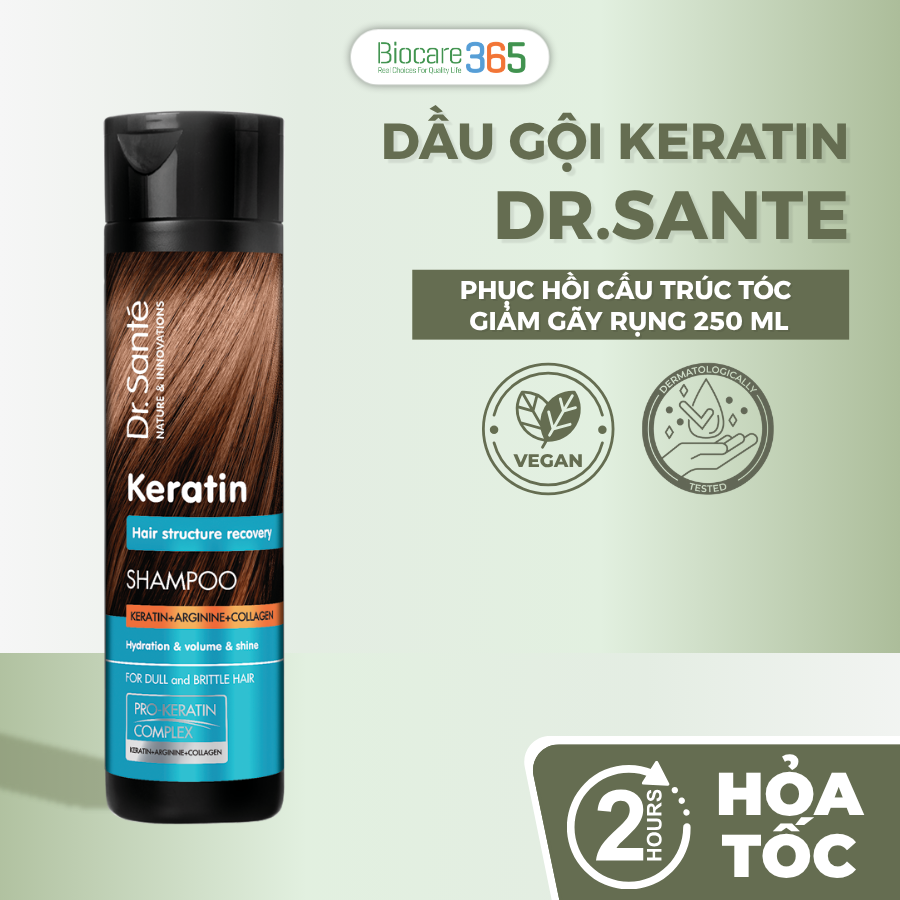 Dr.Sante Keratin Dầu gội phục hồi cấu trúc tóc, 250ml