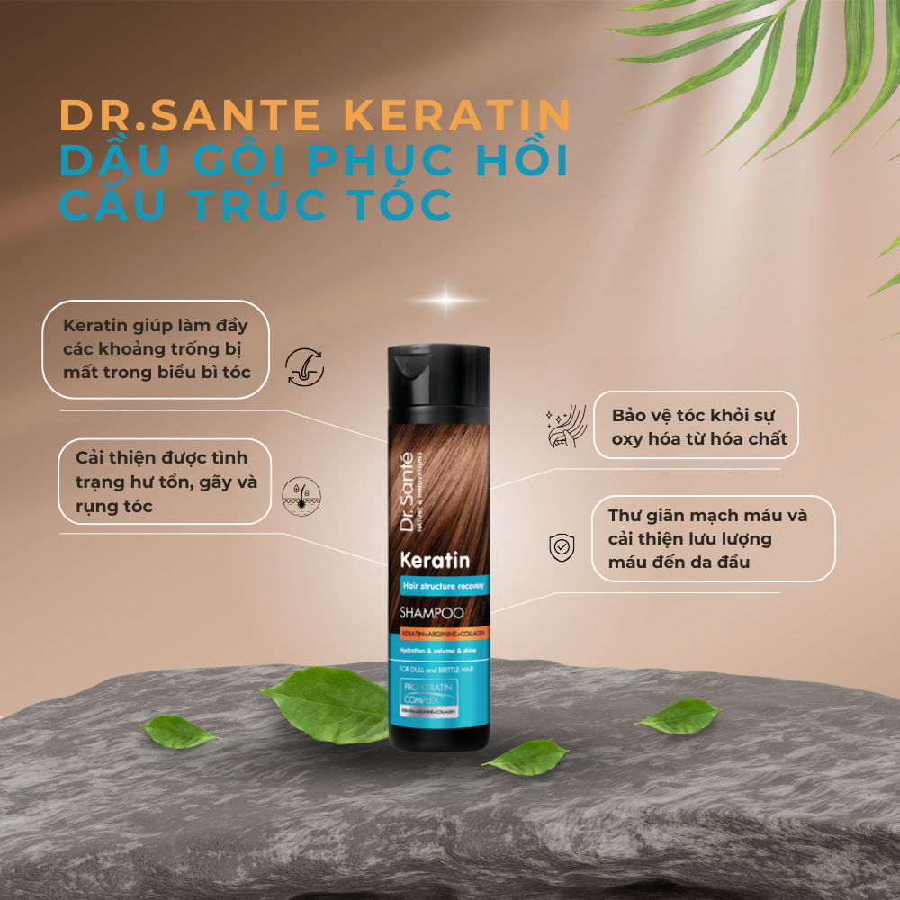  Dr.Sante Keratin Dầu gội phục hồi cấu trúc tóc, 250ml 