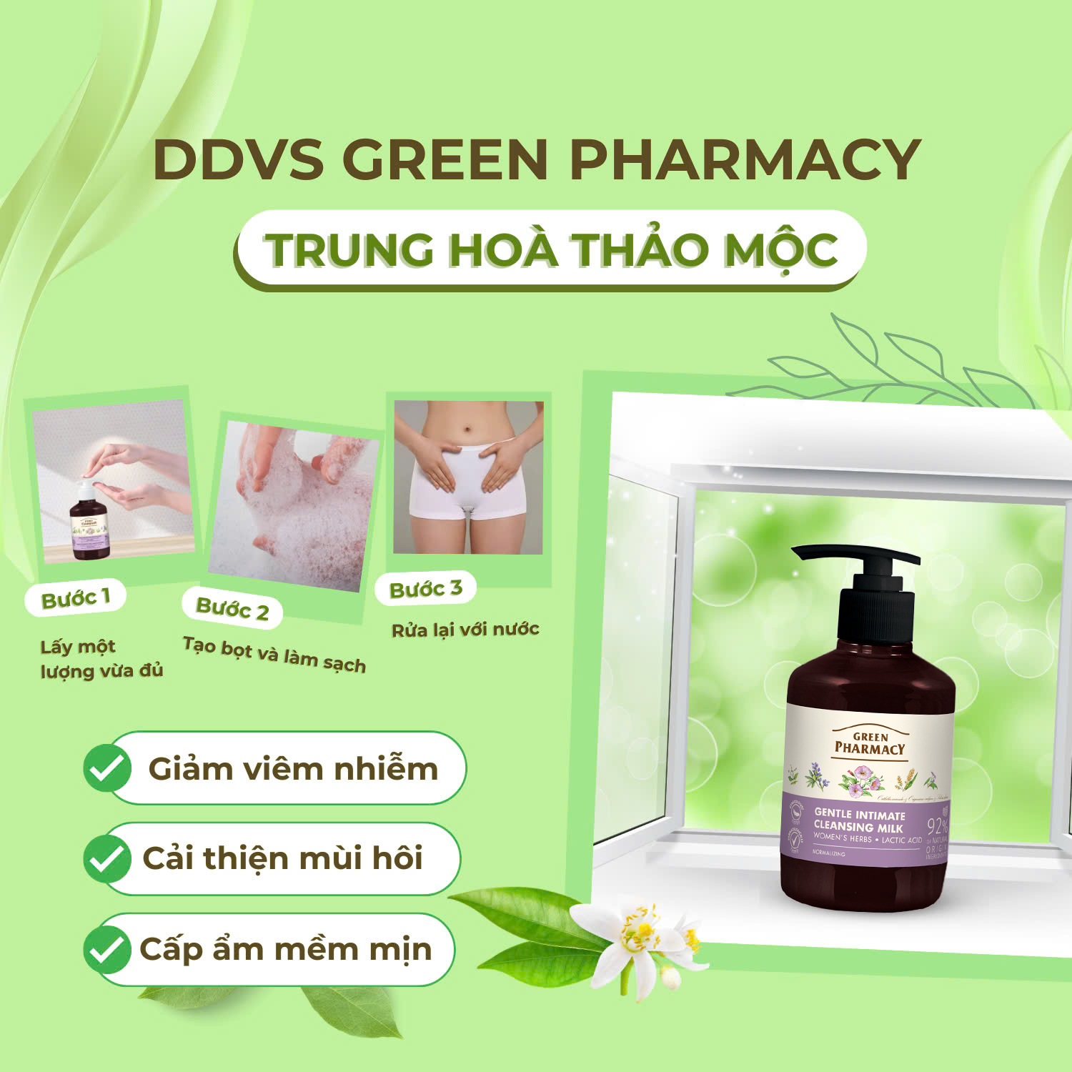 Green Pharmacy Dung Dịch Vệ Sinh Phụ Nữ Green Pharmacy Dạng Sữa Trung Hòa “Thảo Mộc” 370ml