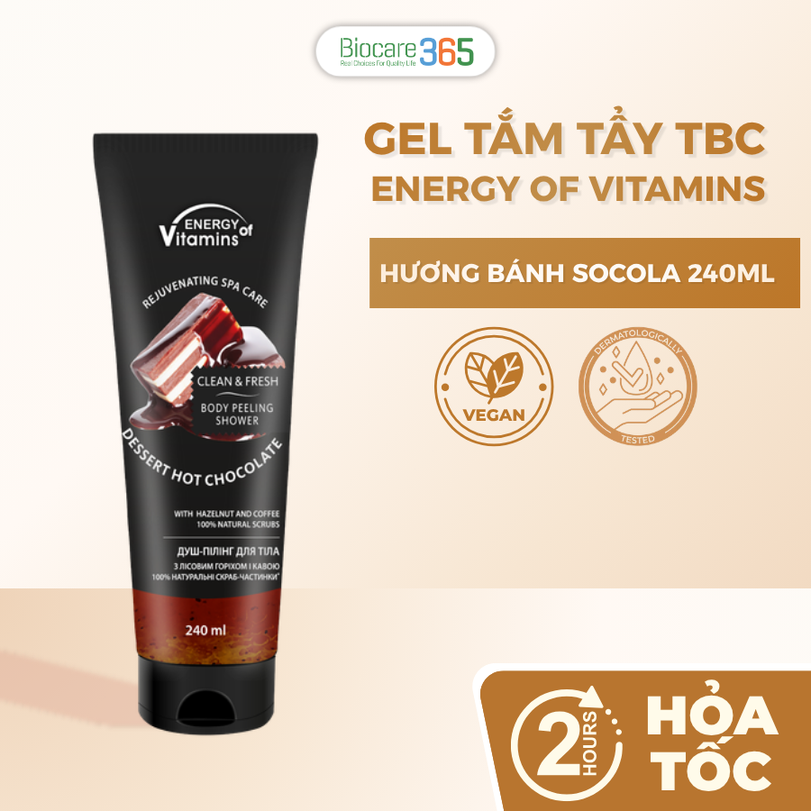 Energy of Vitamins Gel tắm tẩy tế bào chết toàn thân hương socola nóng 240ml