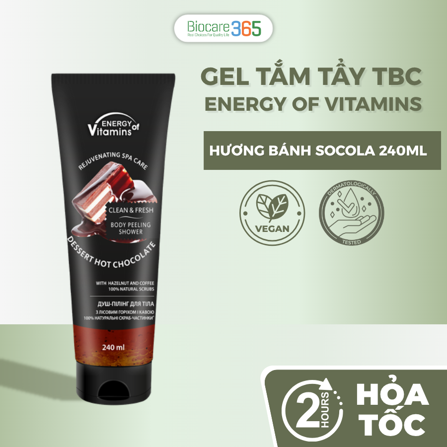 Energy of Vitamins Gel tắm tẩy tế bào chết toàn thân hương socola nóng 240ml