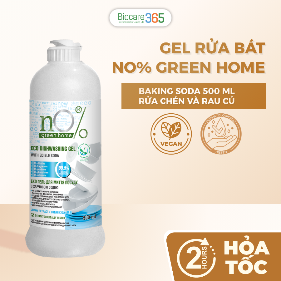 Gel rửa chén bát nO% green home ECO với baking soda 500 ml