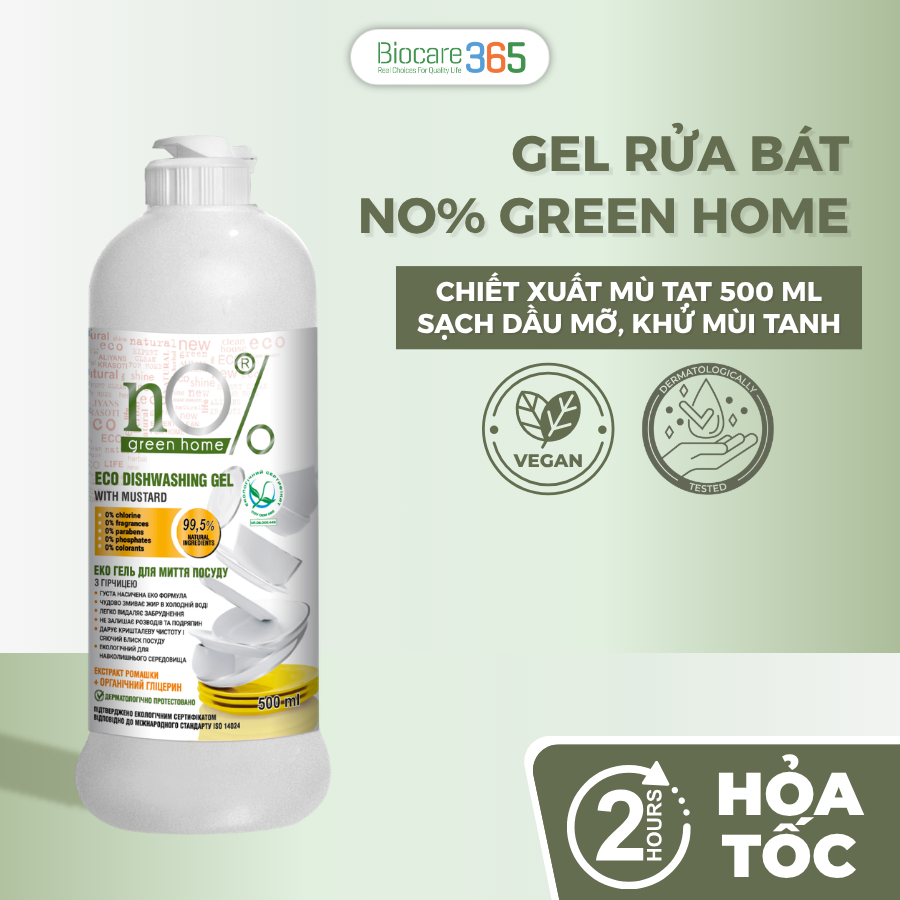 Gel rửa chén bát nO% green home ECO với mù tạt 500 ml
