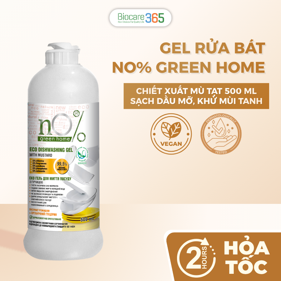 Gel rửa chén bát nO% green home ECO với mù tạt 500 ml