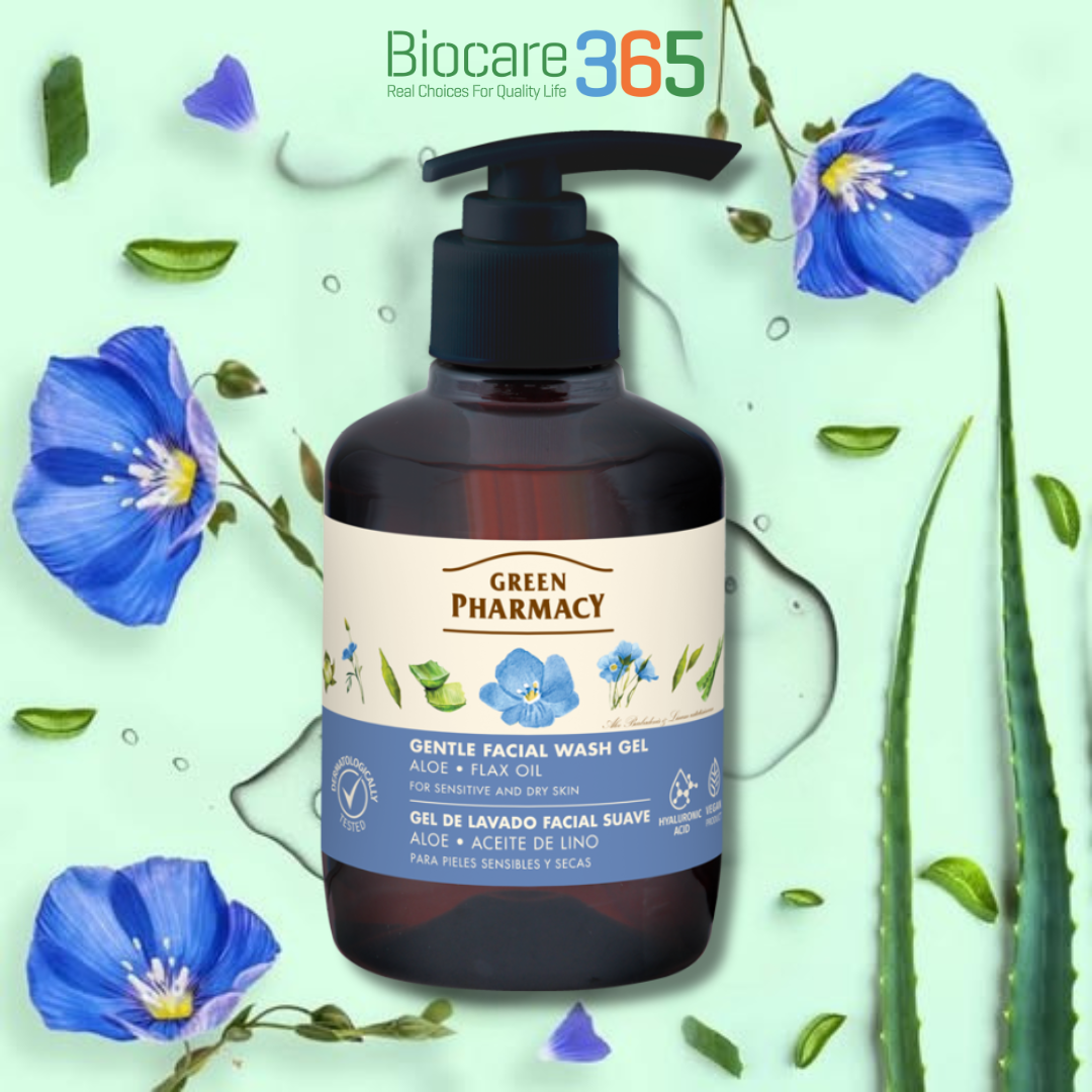 Gel rửa mặt Green Pharmacy lô hội và dầu hạt lanh 270ml - Dành cho da khô và da nhạy cảm