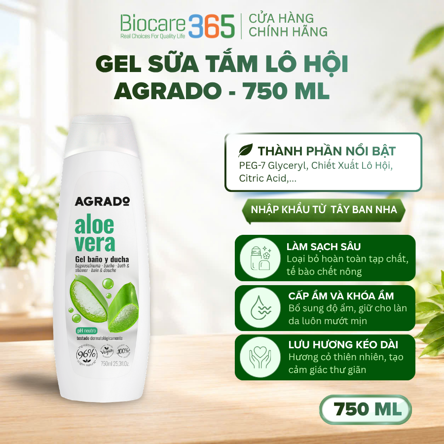 Gel tắm Agrado Lô hội 750ml