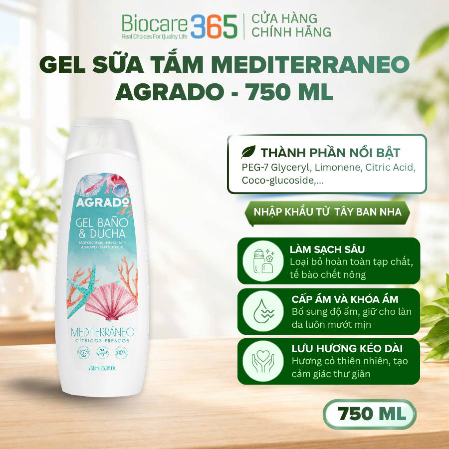 Gel tắm Agrado Mediterranean 750ml