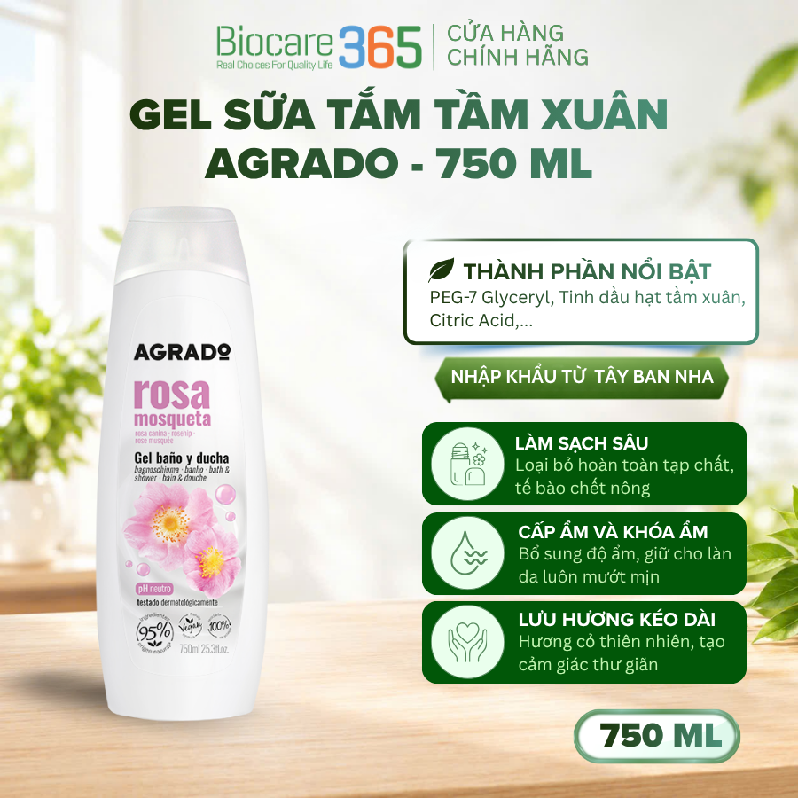Gel tắm Agrado tầm xuân 750ml