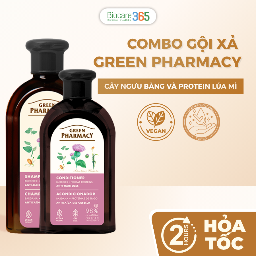 Green Pharmacy Combo Gội xả chống rụng tóc "Cây ngưu bàng và protein lúa mì"