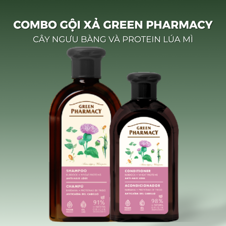 Green Pharmacy Combo Gội xả chống rụng tóc "Cây ngưu bàng và protein lúa mì"