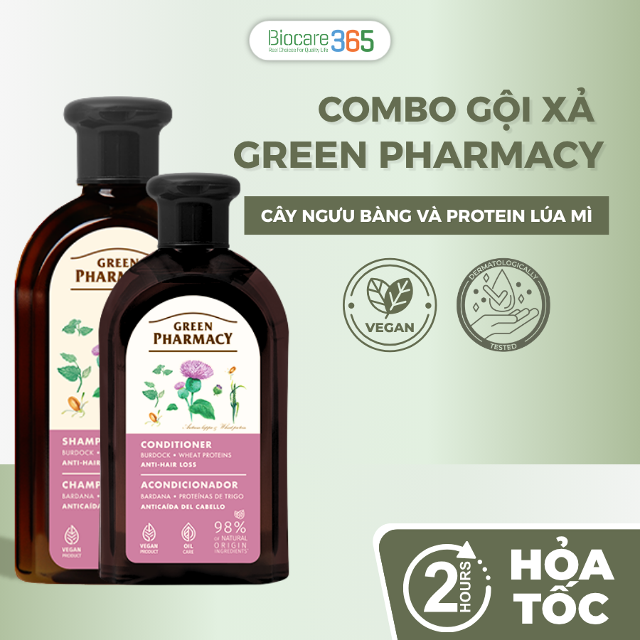Green Pharmacy Combo Gội xả chống rụng tóc "Cây ngưu bàng và protein lúa mì"