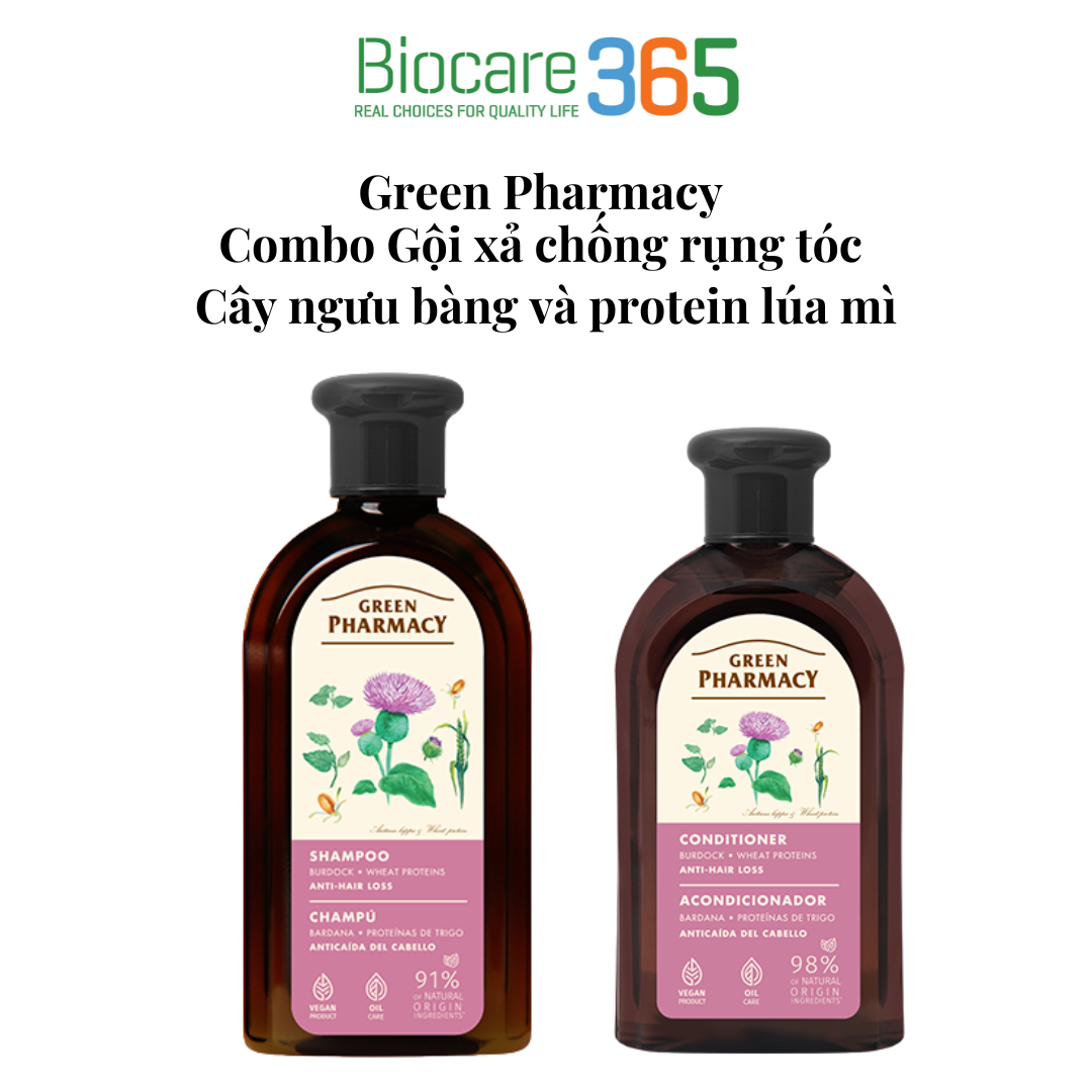  Green Pharmacy Combo Gội xả chống rụng tóc "Cây ngưu bàng và protein lúa mì" 