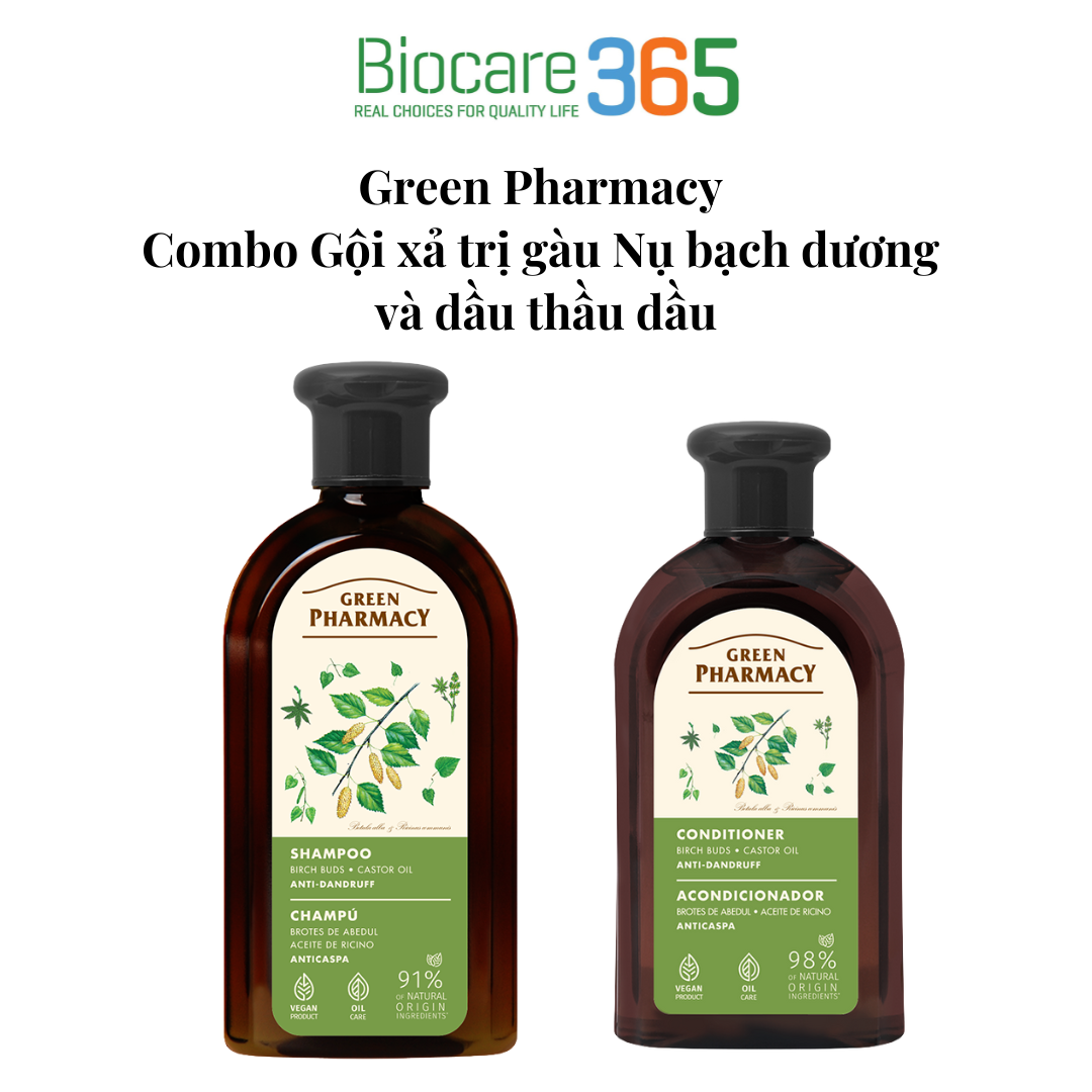  Green Pharmacy Combo Gội xả trị gàu "Nụ bạch dương và dầu thầu dầu" 