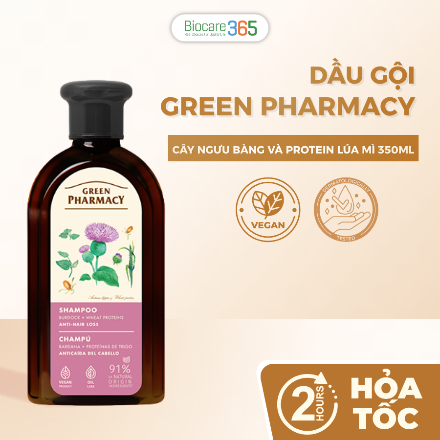 Green Pharmacy Dầu gội chống rụng tóc Cây ngưu bàng và protein lúa mì, 350ml