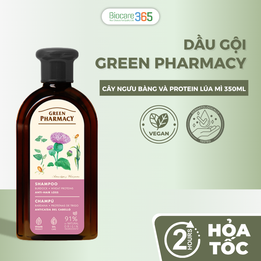 Green Pharmacy Dầu gội chống rụng tóc Cây ngưu bàng và protein lúa mì, 350ml