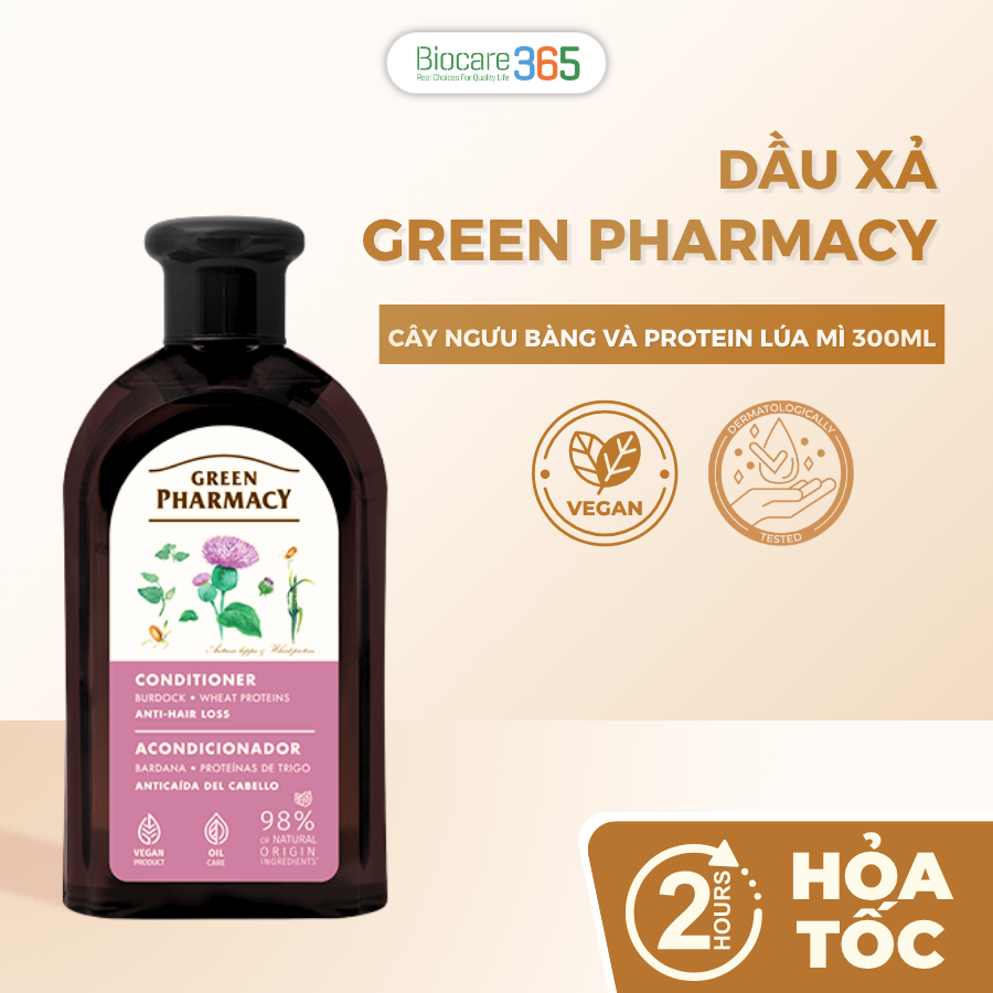 Green Pharmacy Dầu xả chống rụng tóc Cây ngưu bàng và protein lúa mì 300ml