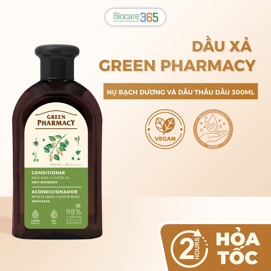 Green Pharmacy Dầu xả trị gàu Nụ bạch dương và dầu thầu dầu, 300ml