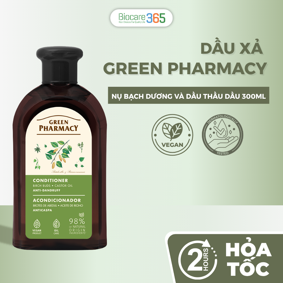 Green Pharmacy Dầu xả trị gàu Nụ bạch dương và dầu thầu dầu, 300ml