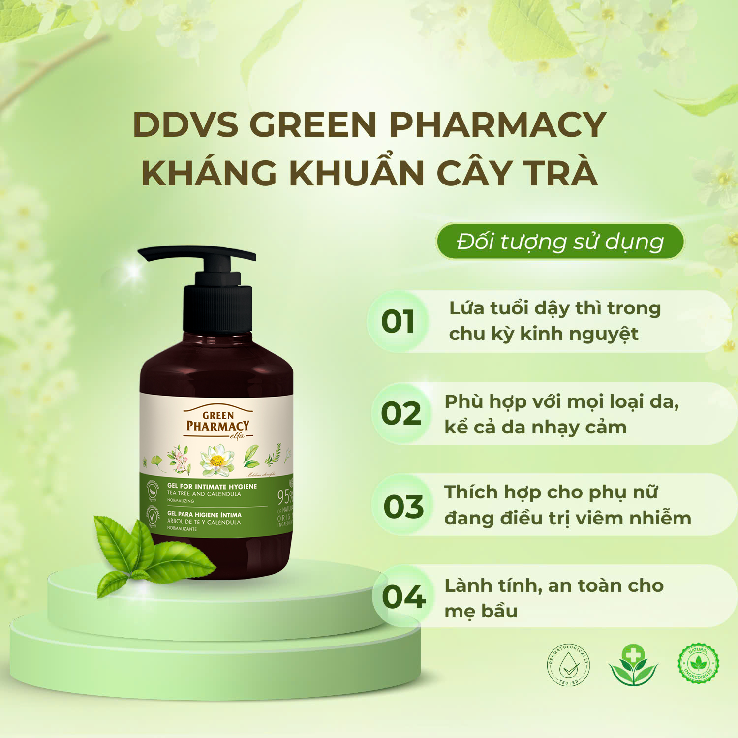 Green Pharmacy Dung dịch vệ sinh phụ nữ kháng khuẩn "Cây trà", 370ml
