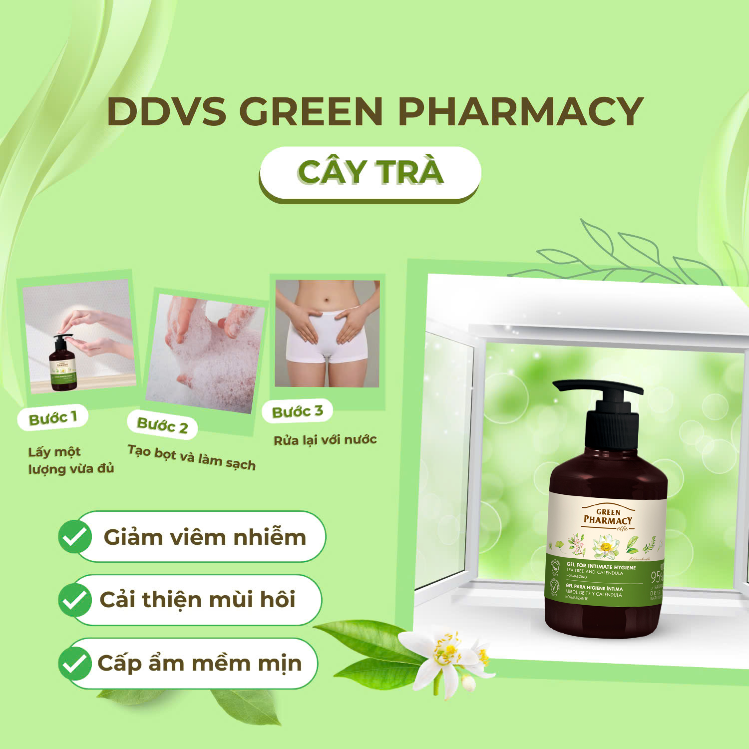 Green Pharmacy Dung dịch vệ sinh phụ nữ kháng khuẩn "Cây trà", 370ml