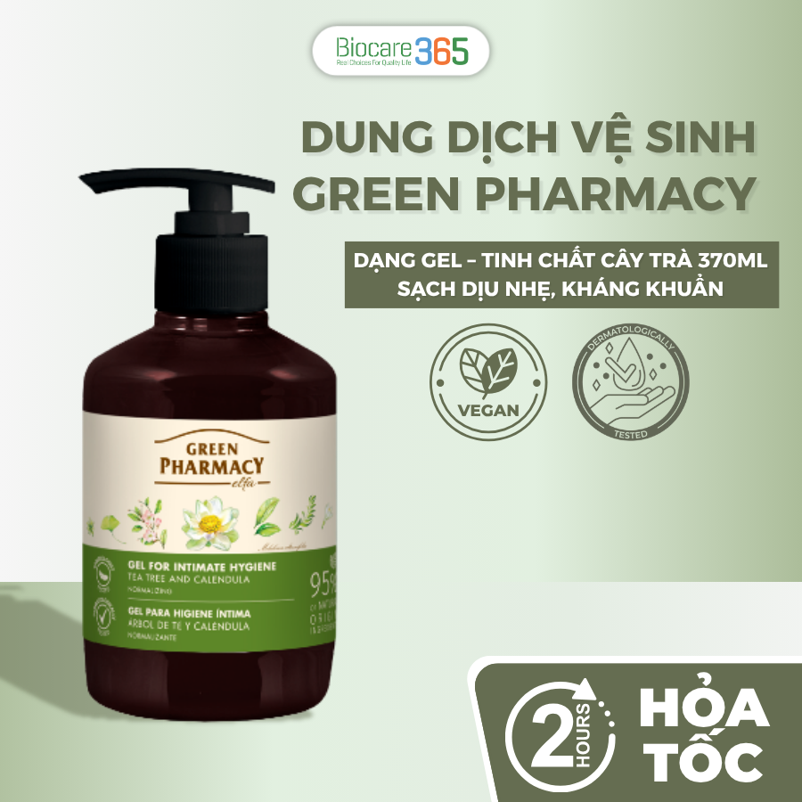 Green Pharmacy Dung dịch vệ sinh phụ nữ kháng khuẩn "Cây trà", 370ml