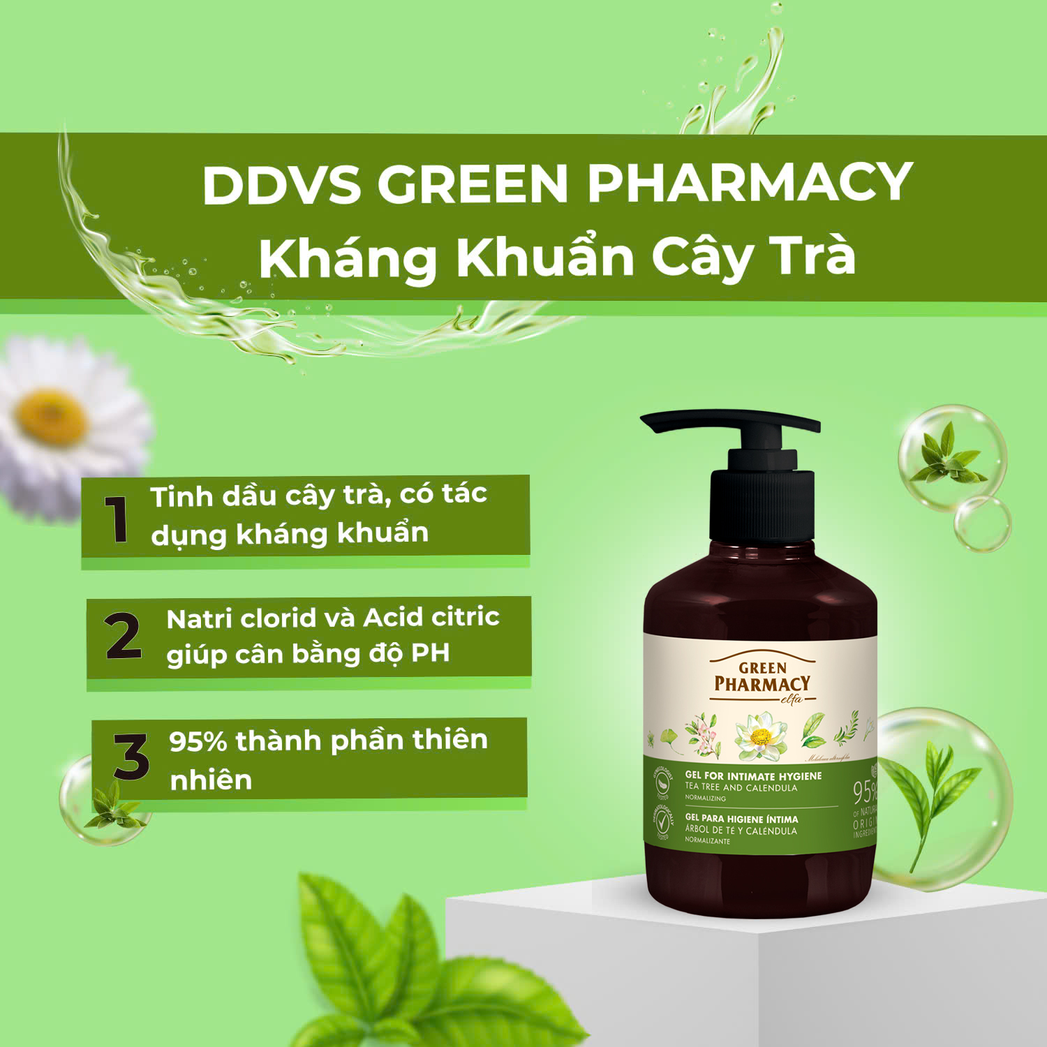 Green Pharmacy Dung dịch vệ sinh phụ nữ kháng khuẩn "Cây trà", 370ml
