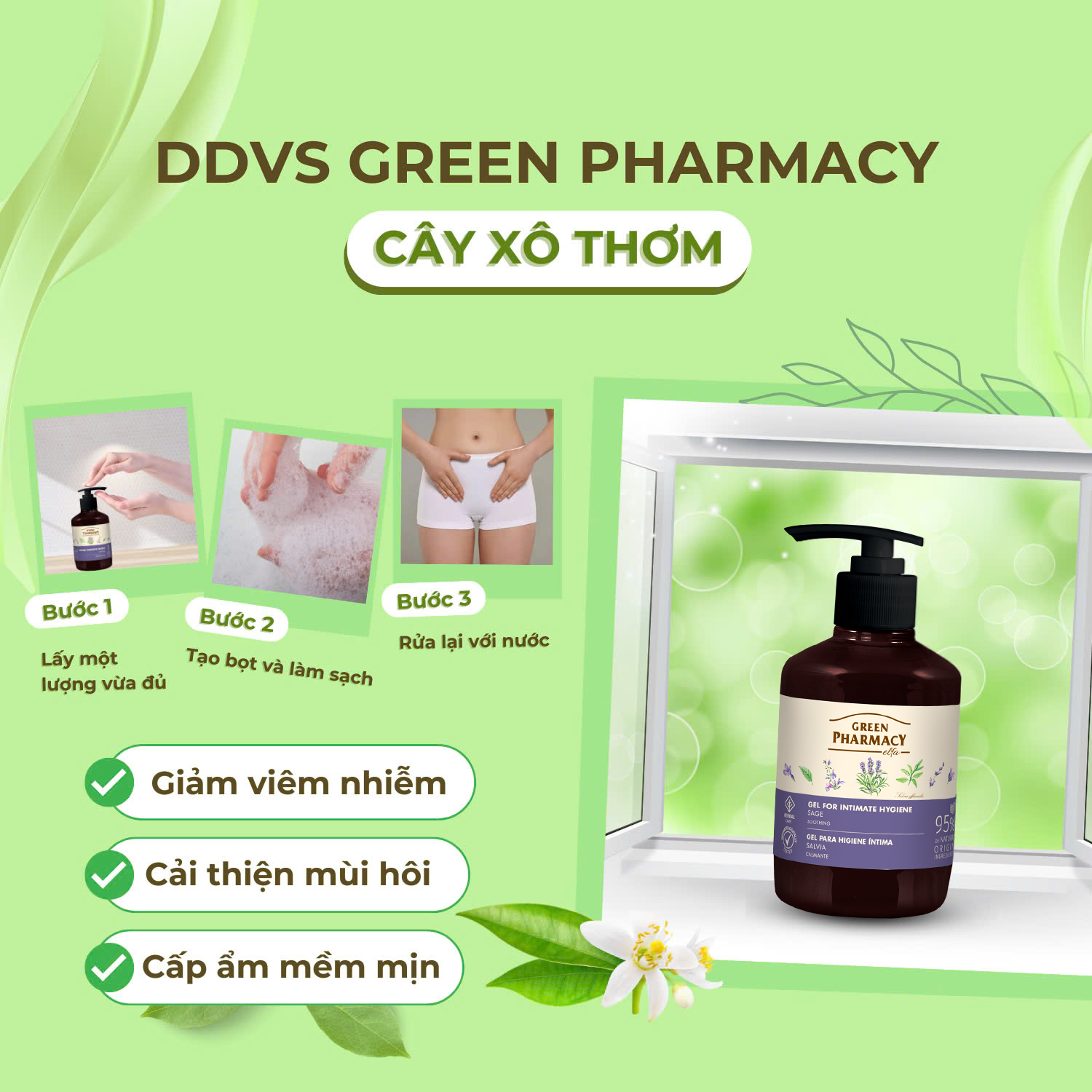 Green Pharmacy Dung dịch vệ sinh phụ nữ kháng viêm "Cây xô thơm", 370ml