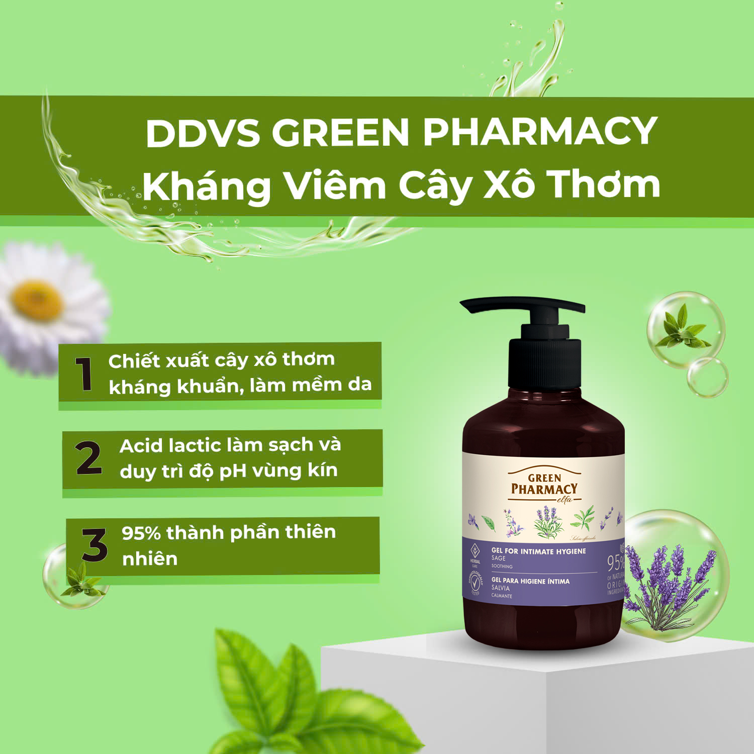 Green Pharmacy Dung dịch vệ sinh phụ nữ kháng viêm "Cây xô thơm", 370ml