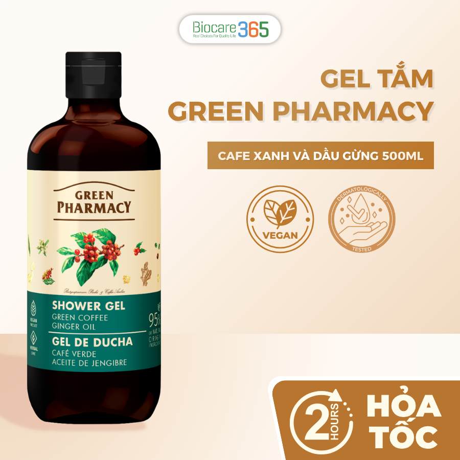 Green Pharmacy" Gel tắm Cafe xanh và dầu gừng 500ml