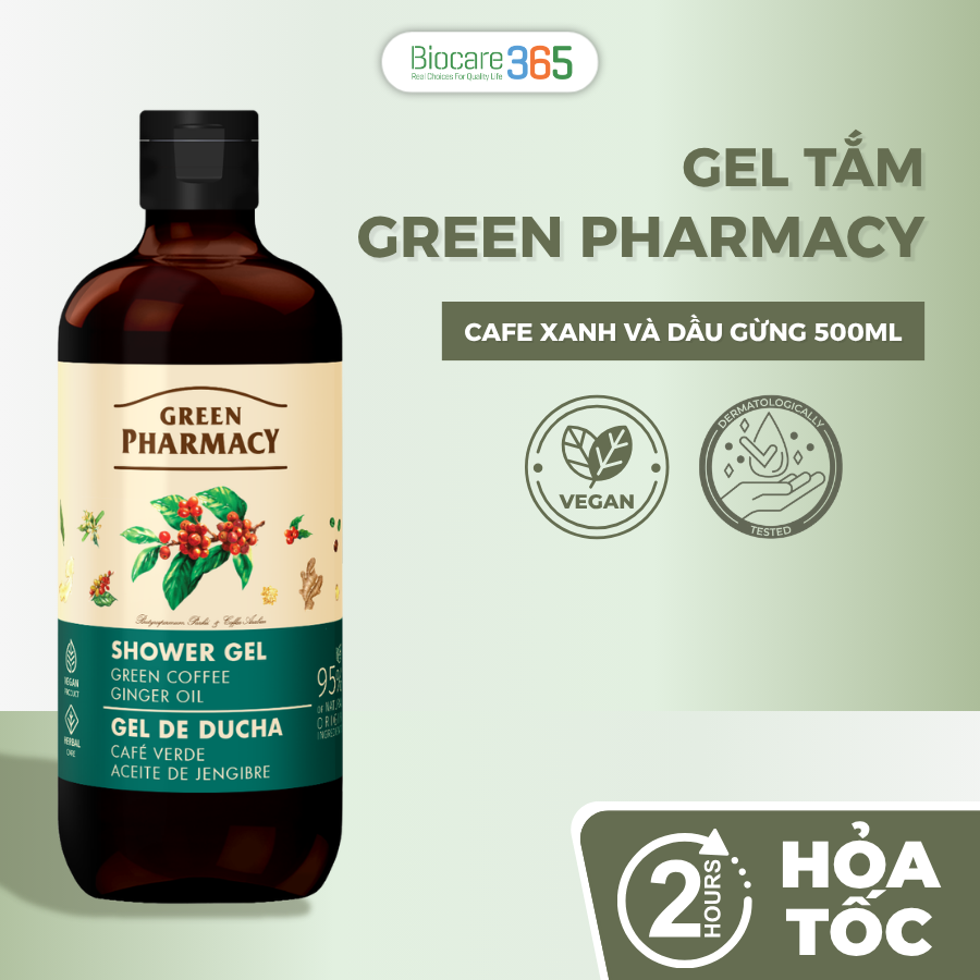 Green Pharmacy" Gel tắm Cafe xanh và dầu gừng 500ml