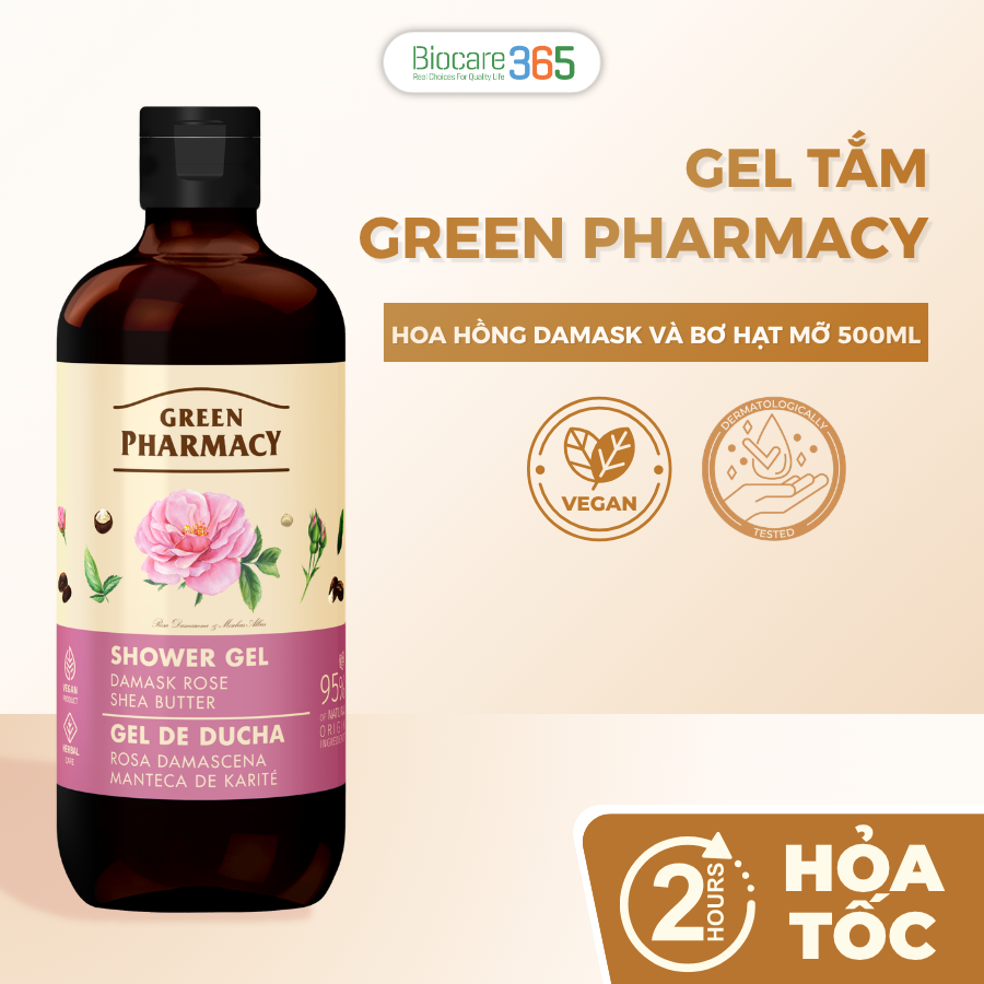 Green Pharmacy Gel tắm Hoa hồng Damask và Bơ hạt mỡ 500ml