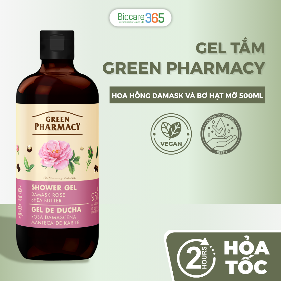 Green Pharmacy Gel tắm Hoa hồng Damask và Bơ hạt mỡ 500ml