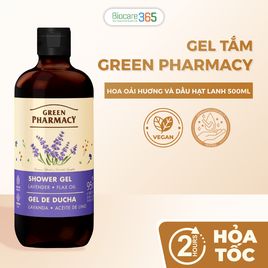 Green Pharmacy Gel tắm Hoa oải huơng và dầu hạt lanh 500ml