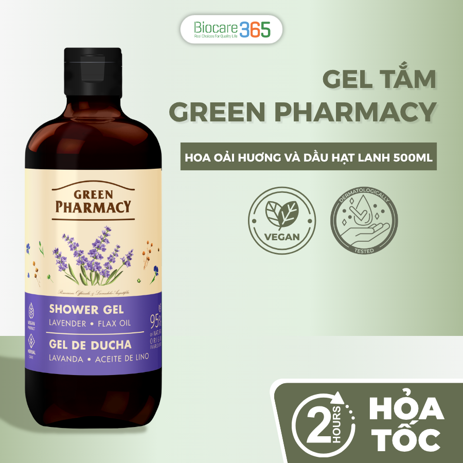 Green Pharmacy Gel tắm Hoa oải huơng và dầu hạt lanh 500ml