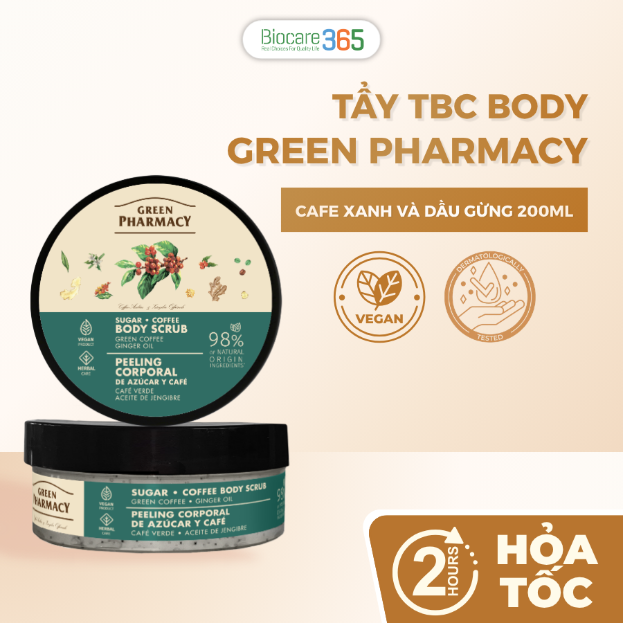 Green Pharmacy Tẩy da chết toàn thân Cafe xanh và dầu gừng 200ml