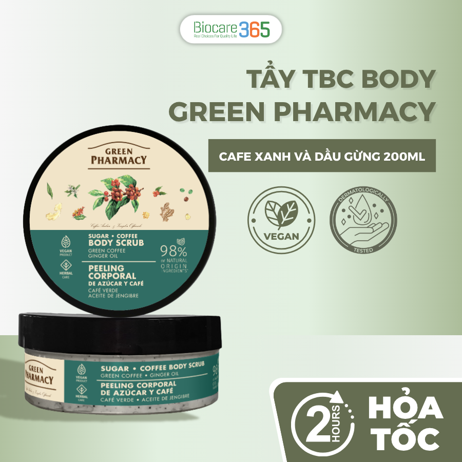 Green Pharmacy Tẩy da chết toàn thân Cafe xanh và dầu gừng 200ml