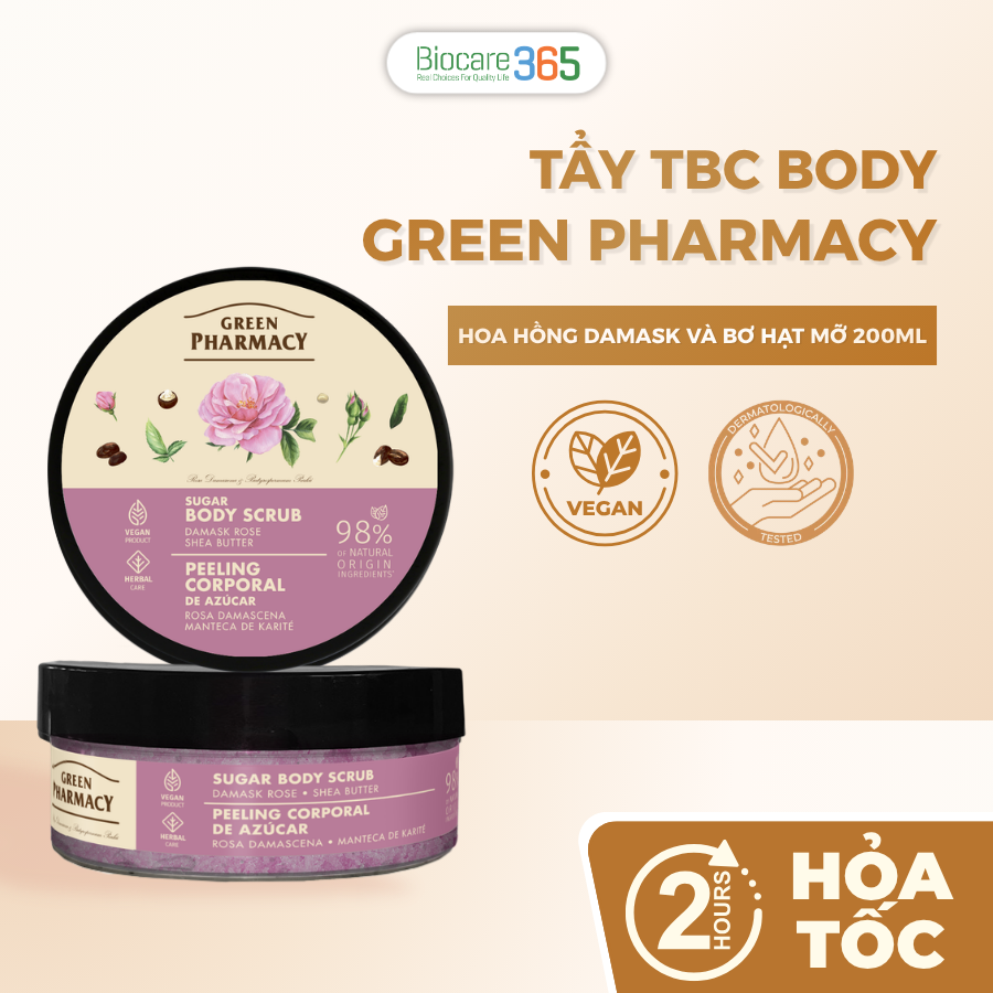 Green Pharmacy Tẩy da chết toàn thân Hoa hồng Damask và Bơ hạt mỡ 200ml