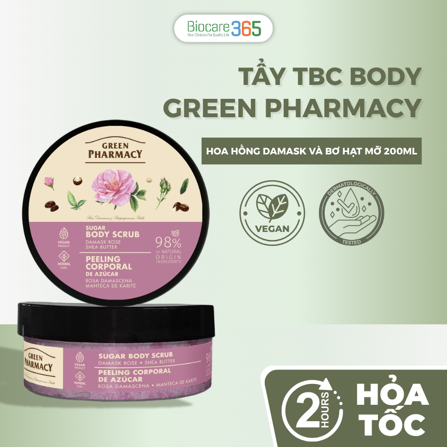Green Pharmacy Tẩy da chết toàn thân Hoa hồng Damask và Bơ hạt mỡ 200ml