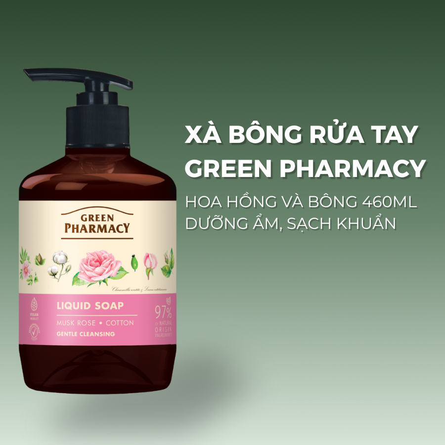 Green Pharmacy Xà phòng rửa tay Hoa hồng và Bông 460ml